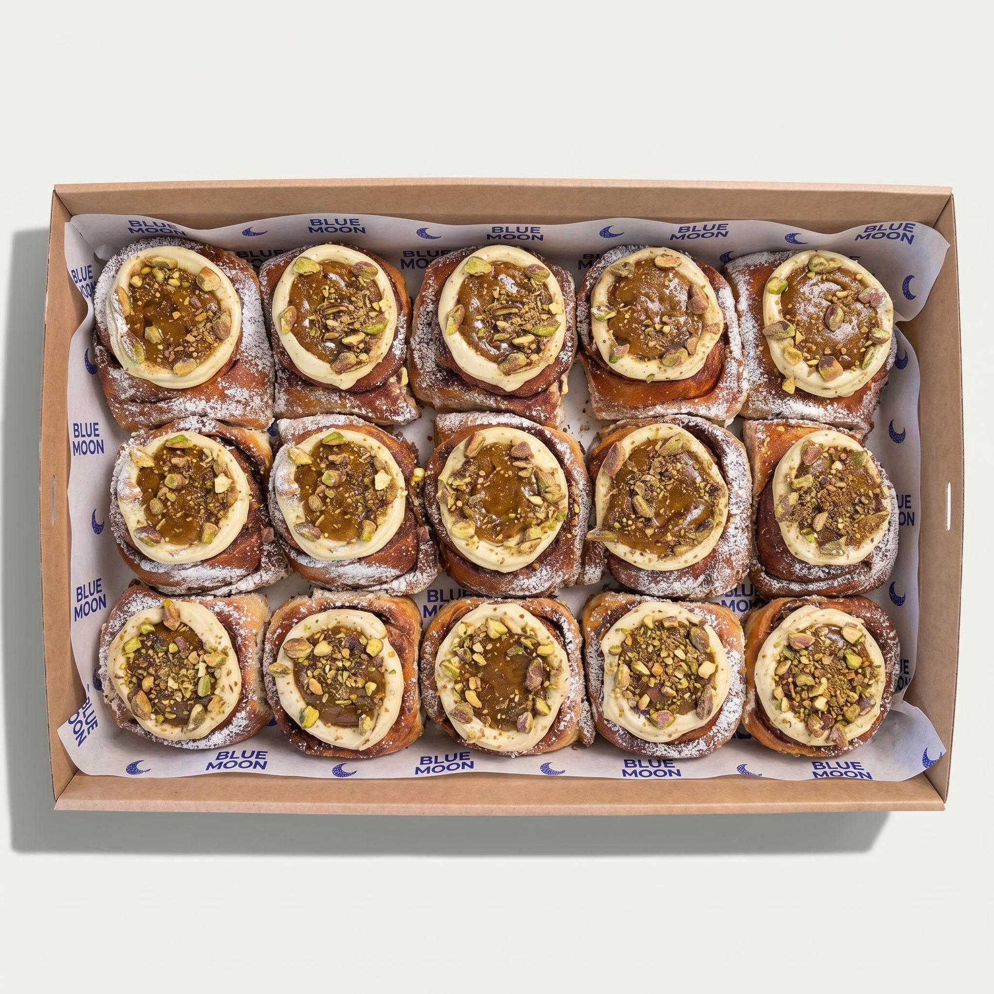 Blue Moon Scrolls from Double Dribble — freshly baked soft, glazed bakery scrolls — office morning tea and celebration catering in Christchurch