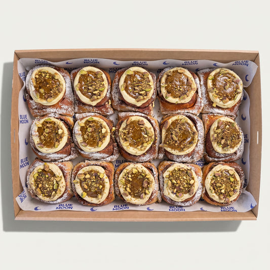 Blue Moon Scrolls from Double Dribble — freshly baked soft, glazed bakery scrolls — office morning tea and celebration catering in Christchurch