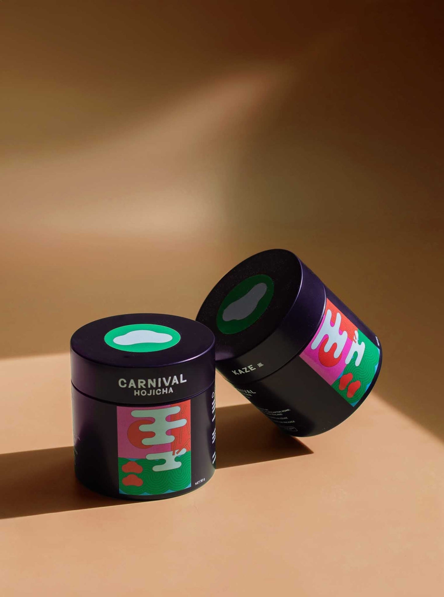 Two Carnival Hojicha Kaze tins