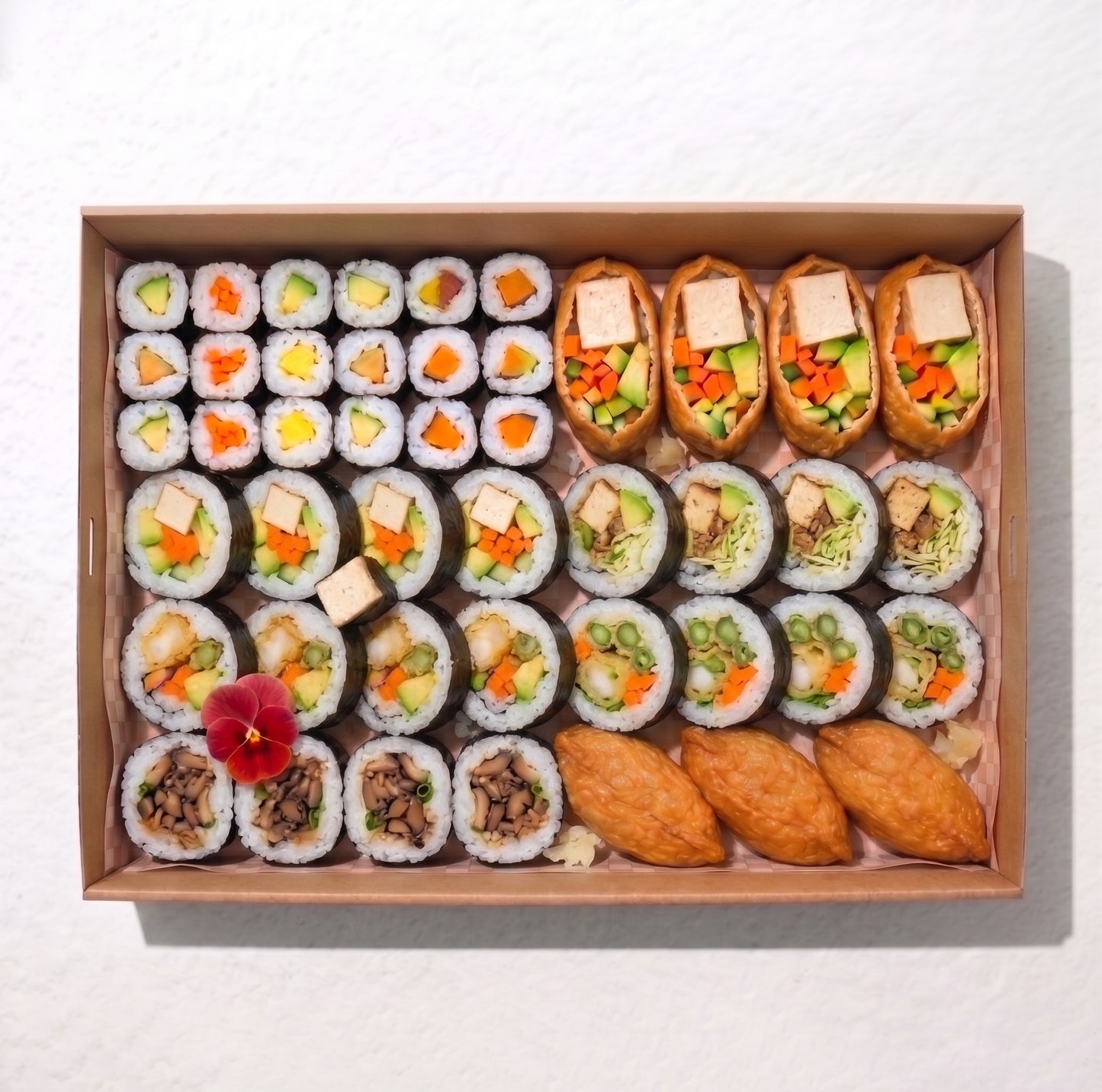 38-piece Maki No Meat Platter from Double Dribble — a vegetarian spread of veggie sushi rolls — office team lunch catering in Christchurch