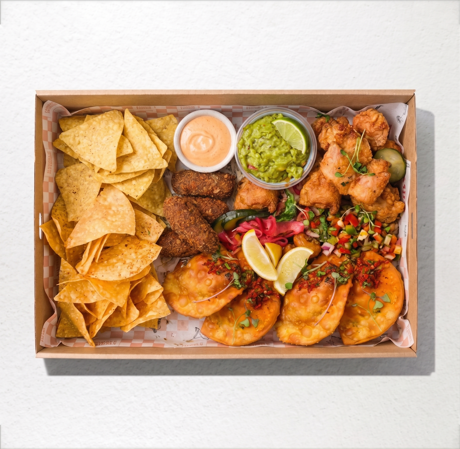 Muy Muy tapas platter from Double Dribble — Mexican small plates & sharing bites with salsas and dips — office & party sharing catering in Christchurch