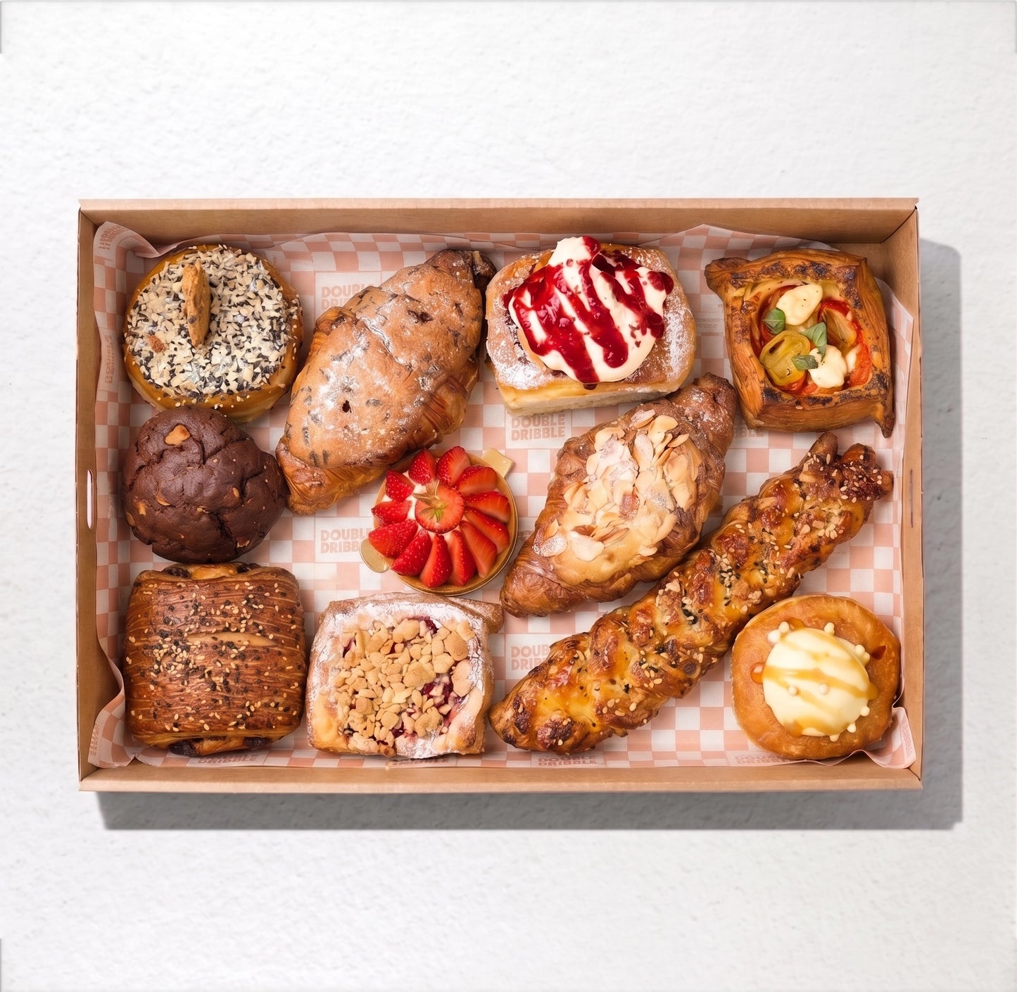 Blue Moon Bakery Box from Double Dribble — an assorted box of fresh Blue Moon Bakehouse croissants, danishes and pastries — office morning tea catering in Christchurch