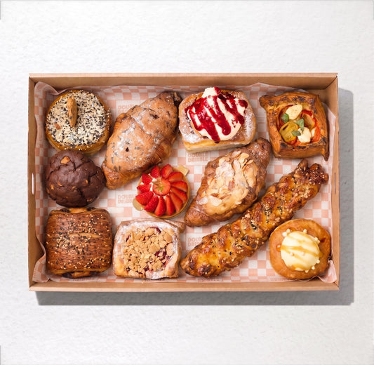 Blue Moon Bakery Box from Double Dribble — an assorted box of fresh Blue Moon Bakehouse croissants, danishes and pastries — office morning tea catering in Christchurch
