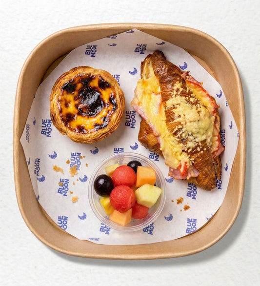 Blue Moon Breakfast Box from Double Dribble — a fresh Blue Moon Bakehouse breakfast spread of pastries and bakes — office morning-meeting catering in Christchurch