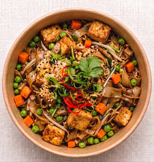 Single-serve noodle bowl from Double Dribble — wok-tossed noodles with vegetables and savoury sauce — individual office lunch catering in Christchurch
