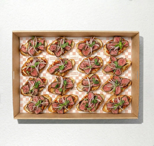Mixed Crostini Box (10pc) from Double Dribble — 10 crisp toasted crostini with assorted savoury toppings — office function & wedding catering in Christchurch