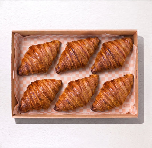 6 Blue Moon Croissants from Double Dribble — golden, all-butter croissants baked fresh (flavours vary) — office morning tea and student event catering in Christchurch