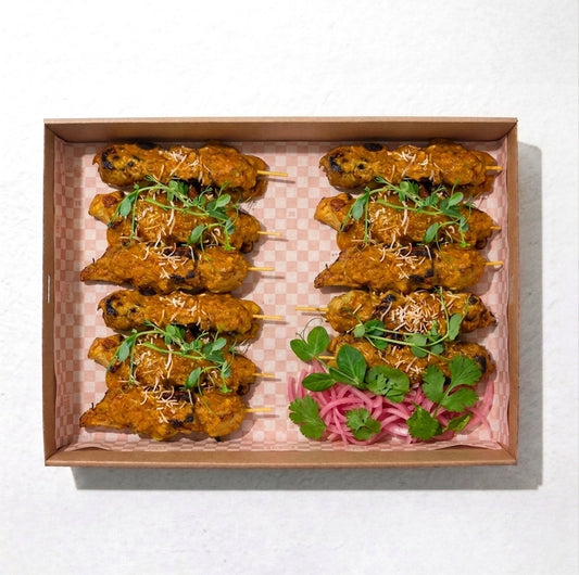Satay Skewers Box (10pc) from Double Dribble — 10 grilled satay skewers with rich peanut sauce, priced per piece — office function & wedding catering in Christchurch