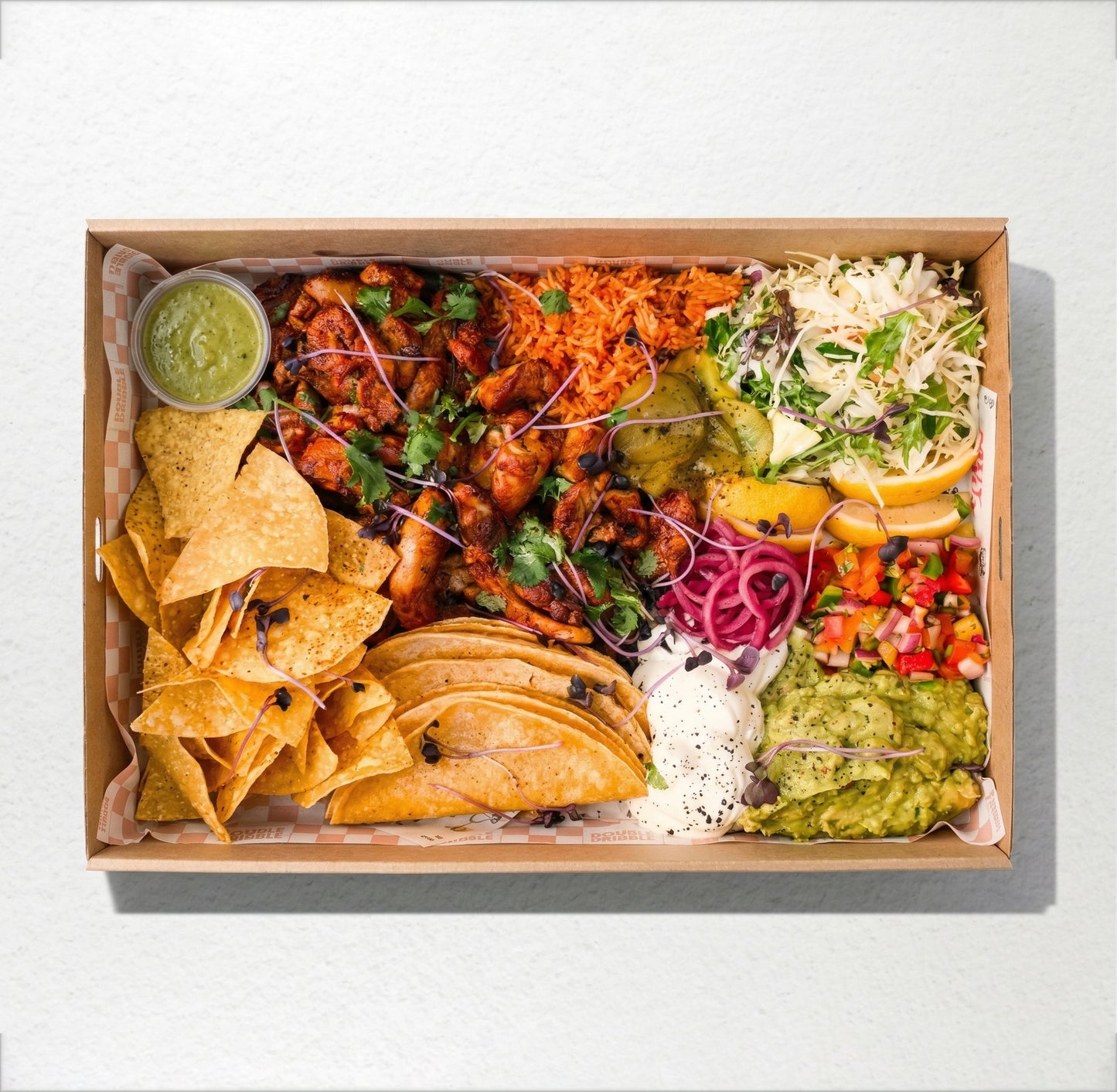 Muy Muy sharing platter from Double Dribble — Mexican favourites of tacos, salsa & sides to share — office & party catering in Christchurch